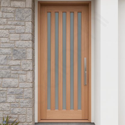 1200X2040X40mm Entrance Solid Timber Veneer External Front Entry Door Glass 033