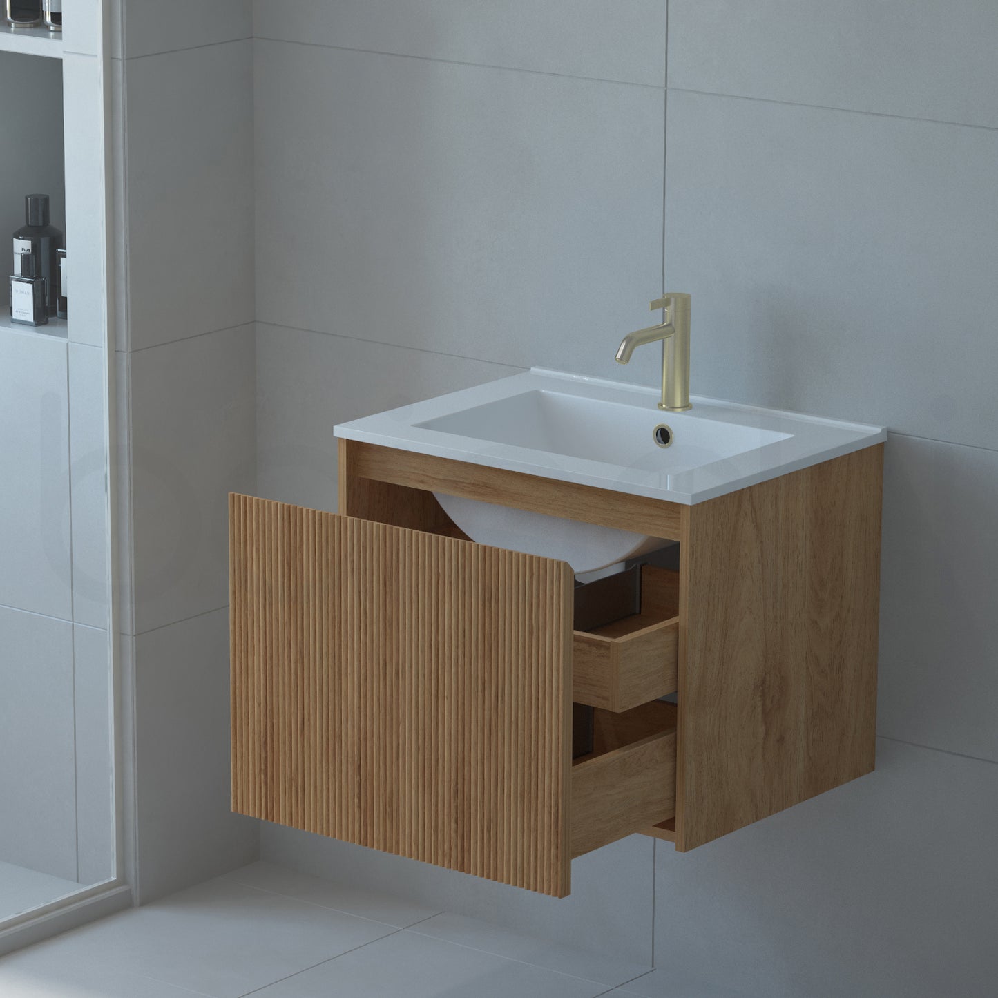 Baiachi Clermont 600 Fluted Timber Bathroom Vanity Wall Hung Cabinet