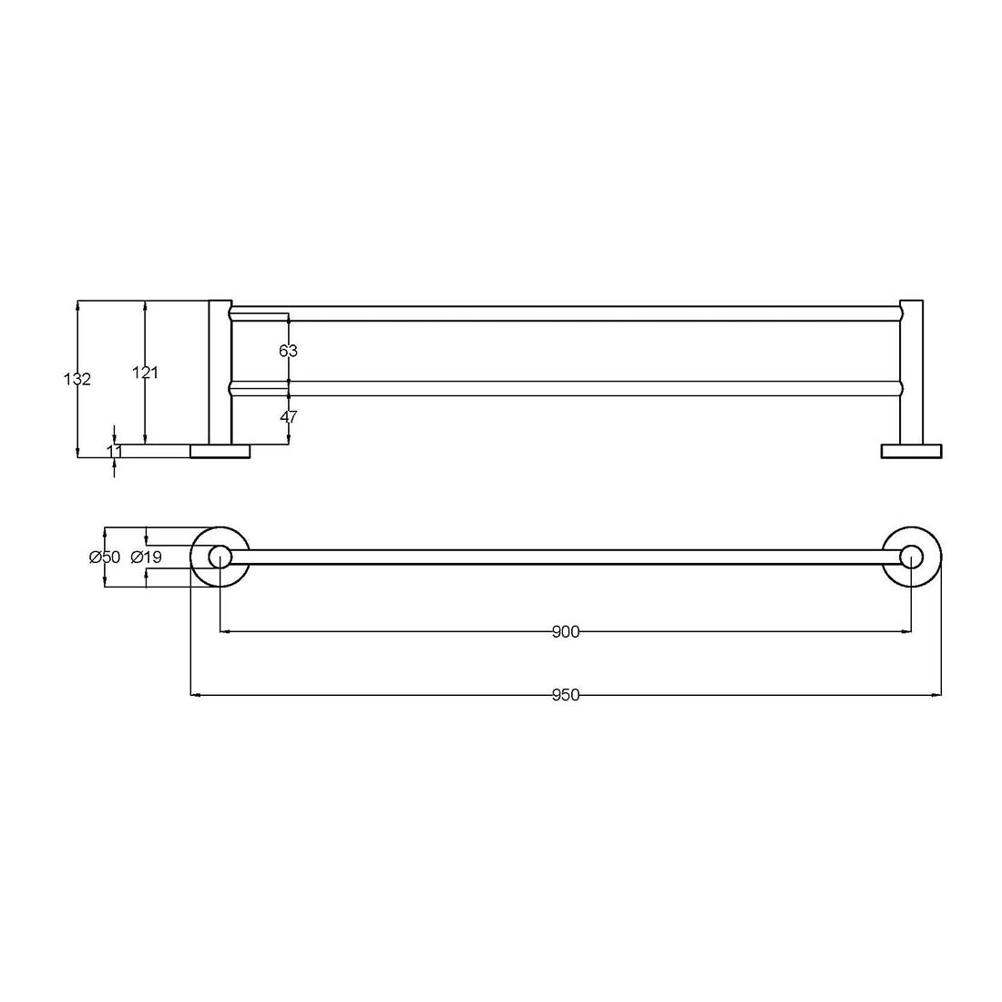 Otus Double Towel Rail 900mm Brushed Copper