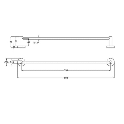 Otus Single Towel Rail 600mm Brushed Copper
