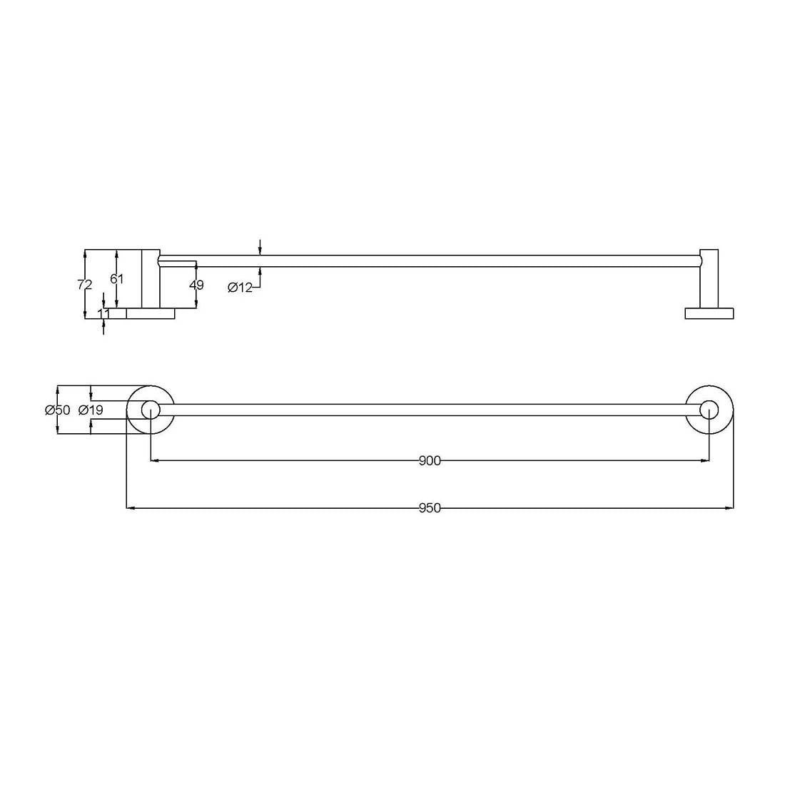 Otus Single Towel Rail 900mm Brushed Copper