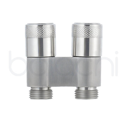 Baiachi Shattaf Twin Mini Cistern Stop Stainless Steel Quarter Turn with Backflow Valve Brushed Nickel