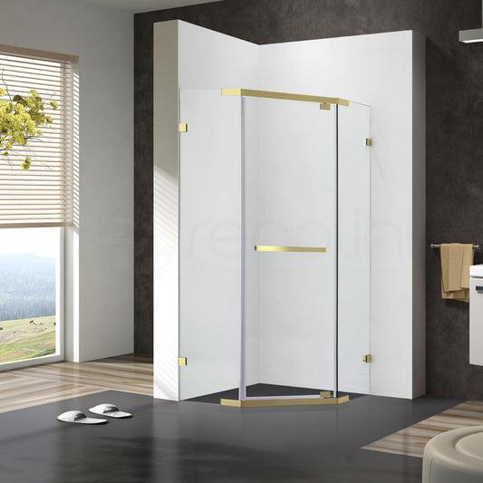Frameless Shower Screen 900x900mm Diamond Brushed Gold