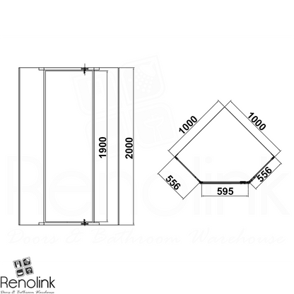 Frameless Shower Screen 1000x1000mm Diamond Matte Black
