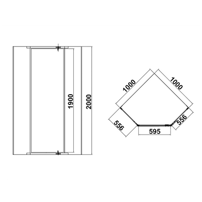 Frameless shower screen 1000x1000mm Diamond Chrome