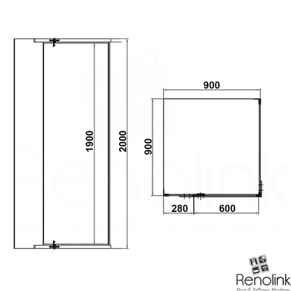 Frameless Shower Screen 900x900mm Square Brushed Gold