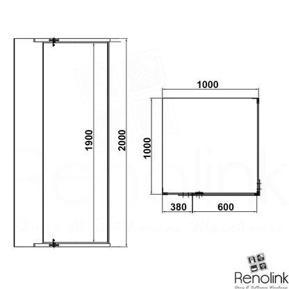 Frameless Shower Screen 1000x1000mm Square Brushed Nickel