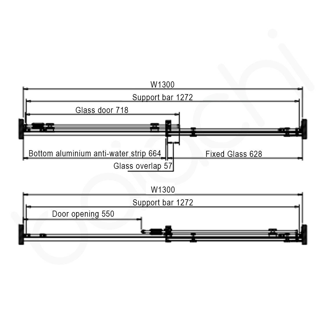 Frameless Wall to Wall Adjustable Sliding Shower Screen 1300x2000mm PVD Brushed Gold