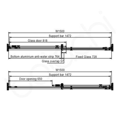 Frameless Wall to Wall Adjustable Sliding Shower Screen 1500x2000mm PVD Brushed Gold