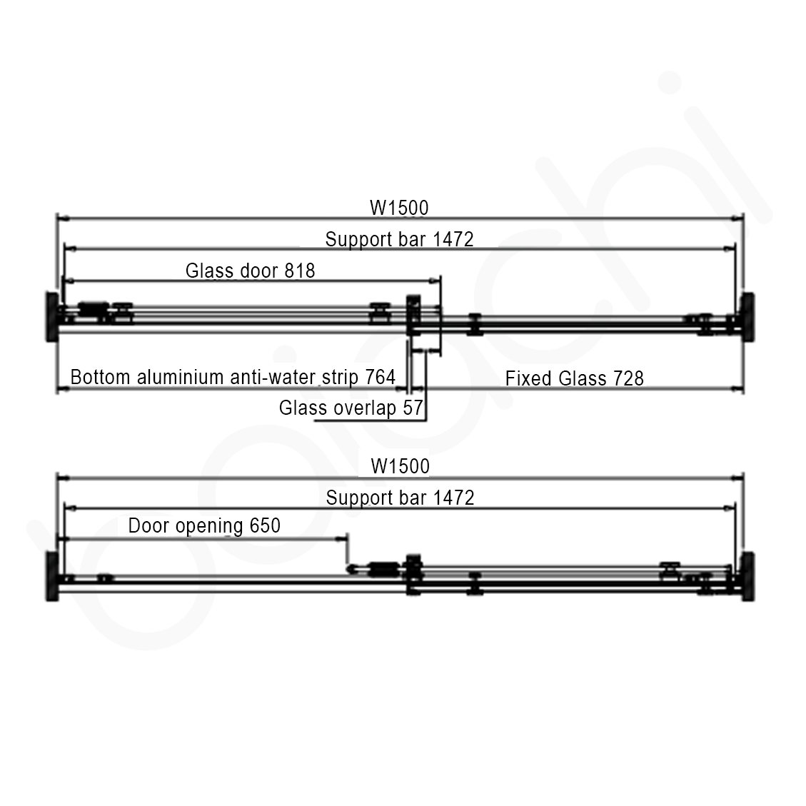 Frameless Wall to Wall Adjustable Sliding Shower Screen 1500x2000mm PVD Brushed Nickel