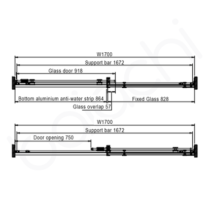 Frameless Wall to Wall Adjustable Sliding Shower Screen 1700x2000mm PVD Gun Metal