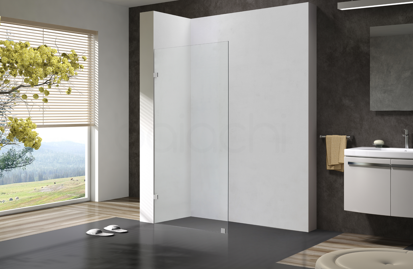900mm Fixed Panel Shower Screen Brushed Nickel