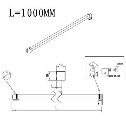 Shower Screen Glass Panel Stabiliser Support Bar Chrome Adjustable Up To 1000mm