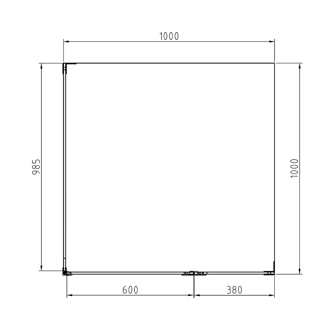 Frameless Shower Screen 1000x1000mm Square Brushed Nickel