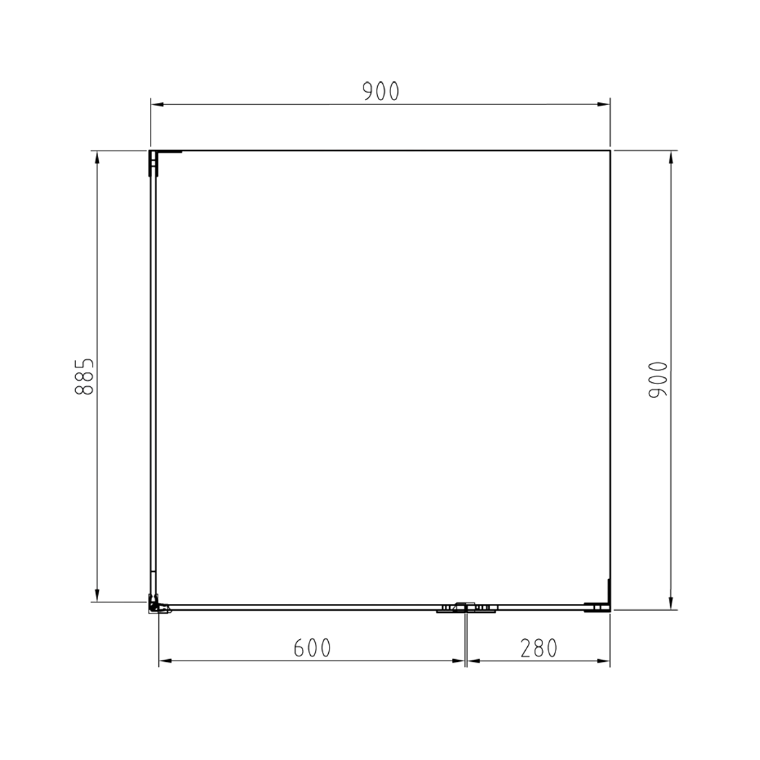 Frameless Shower Screen 900x900mm Square Brushed Nickel