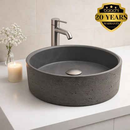 Baiachi Travertine Round Concrete Bathroom Counter Top Basin Ankara Charcoal