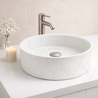 Baiachi Travertine Round Concrete Bathroom Counter Top Basin Tivoli Natural White