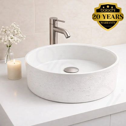 Baiachi Travertine Round Concrete Bathroom Counter Top Basin Tivoli Natural White