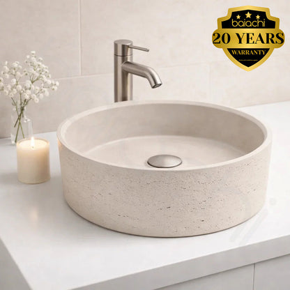 Baiachi Travertine Round Concrete Bathroom Counter Top Basin Tuscany Warm White