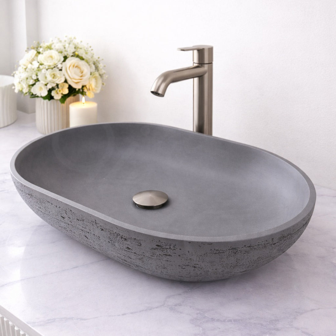 Baiachi Travertine Oval Concrete Bathroom Counter Top Basin Ankara Charcoal