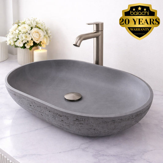 Baiachi Travertine Oval Concrete Bathroom Counter Top Basin Ankara Charcoal