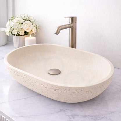 Baiachi Travertine Oval Concrete Bathroom Counter Top Basin Tuscany Warm White