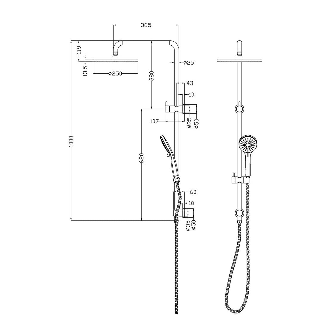Otus Round Multi Function Shower Set Brushed Copper