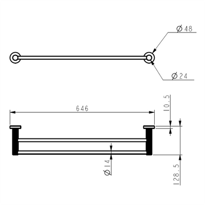 Linie Double Towel Rail 600mm Brushed Gold