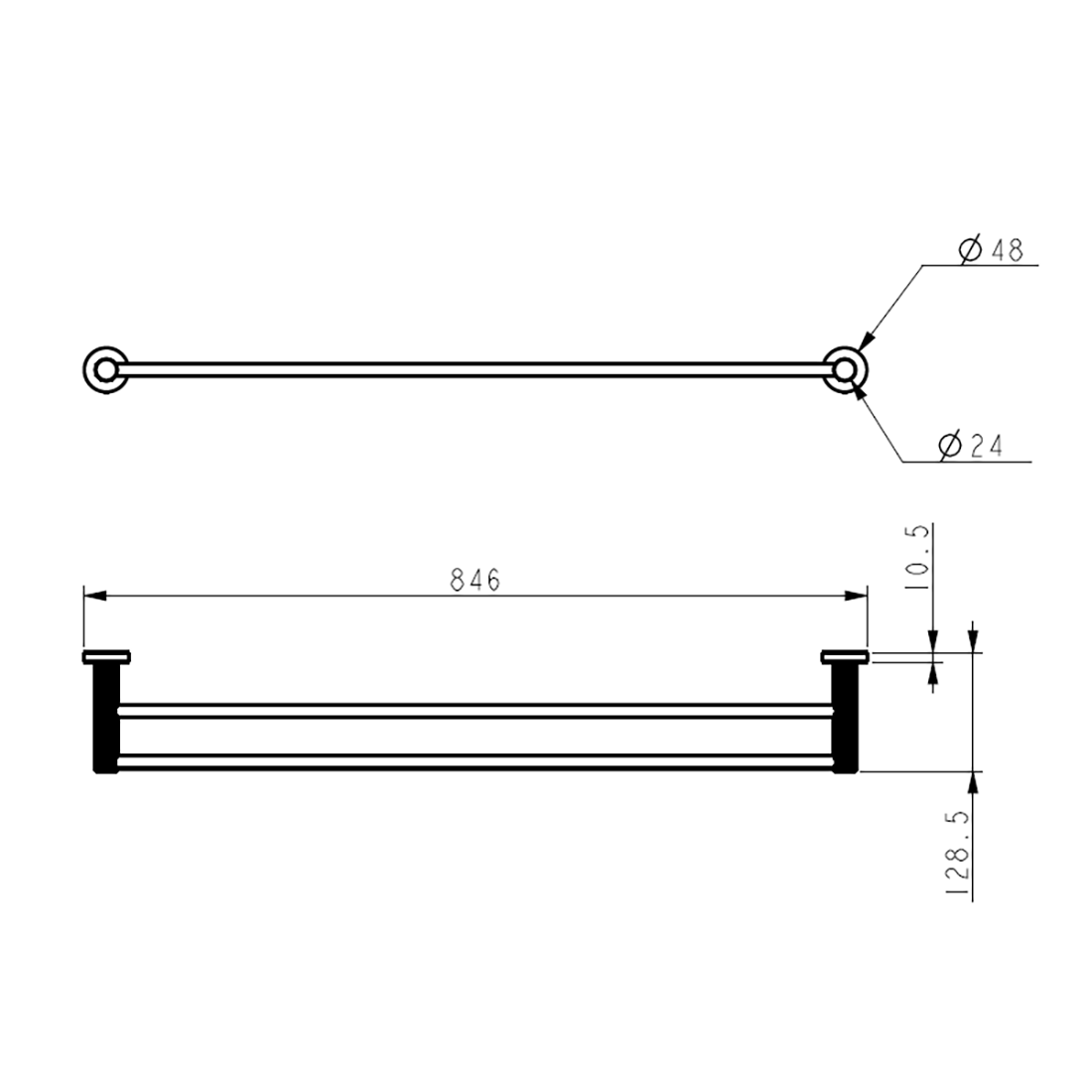 Linie Double Towel Rail 800mm Matte Black