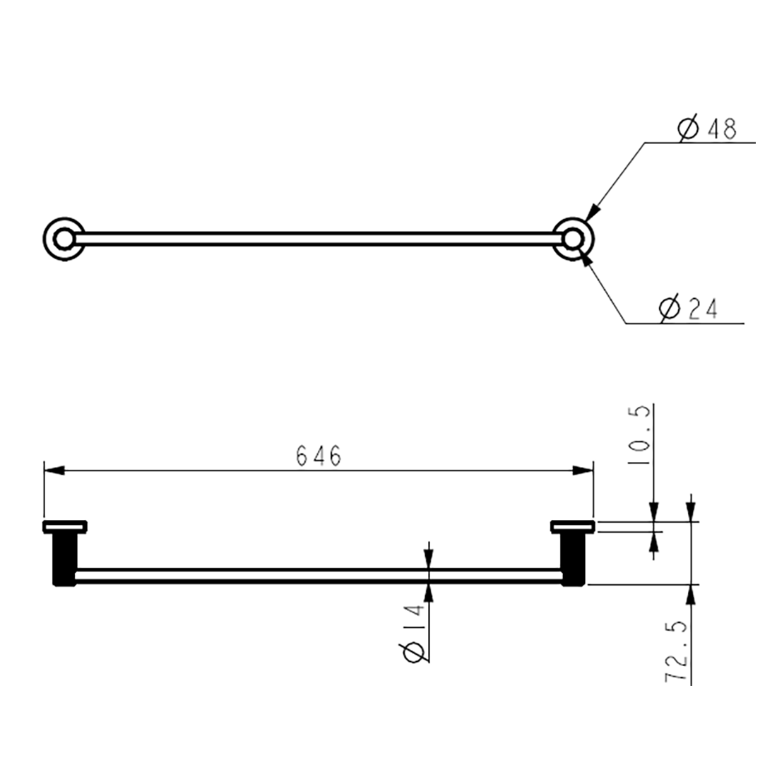 Linie Single Towel Rail 600mm Brushed Gold