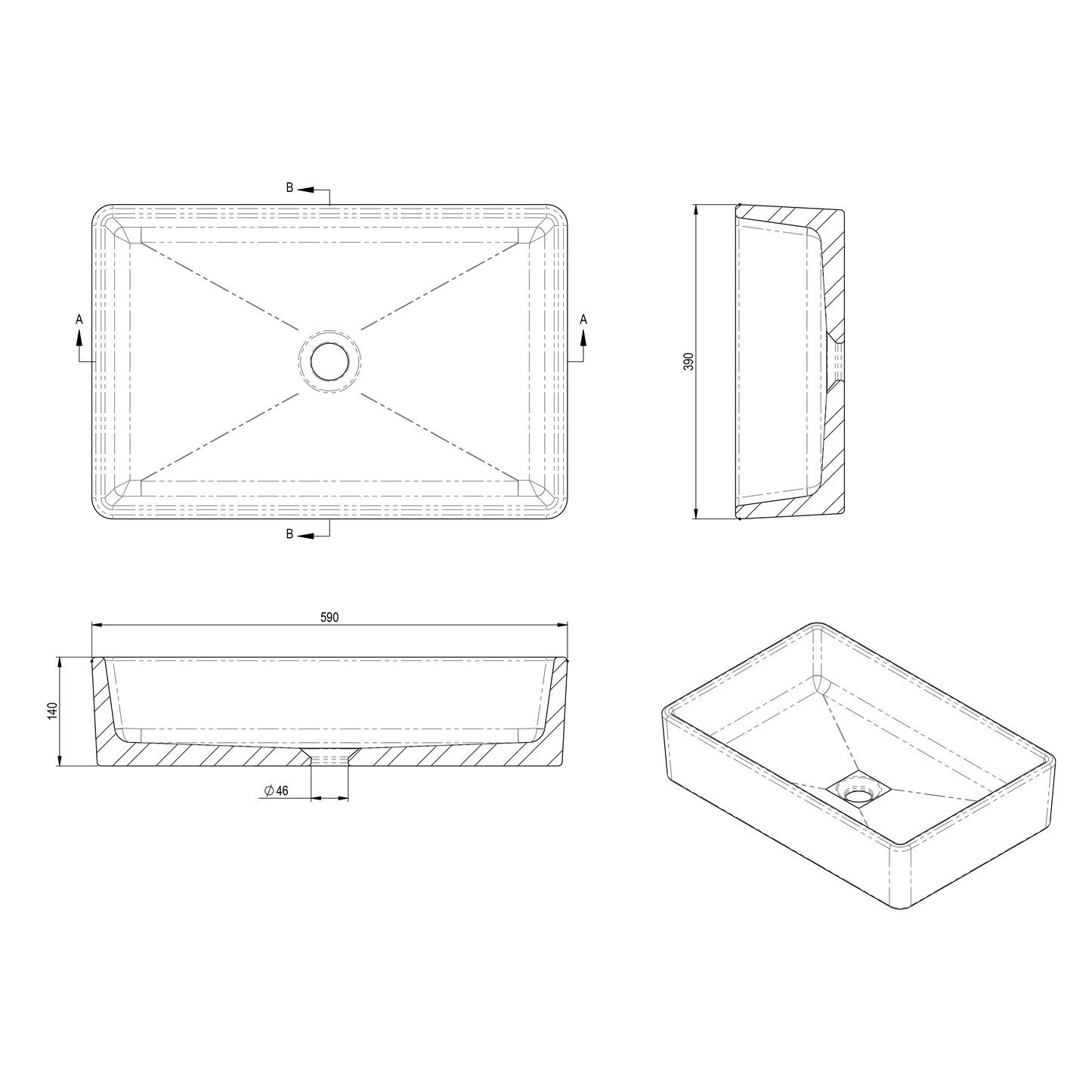 Spring Hill Designs Aila Rectangular Above Counter Concrete Basin Cement