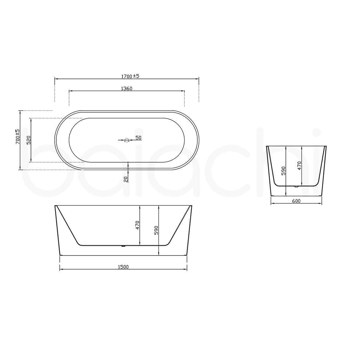 Baiachi Oval 1700 Freestanding Bath MK2