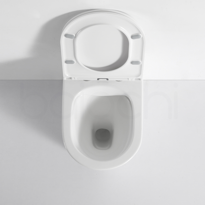 Ballina Rimless In Wall Toilet Suite with Round Brushed Gold Flushing Buttons