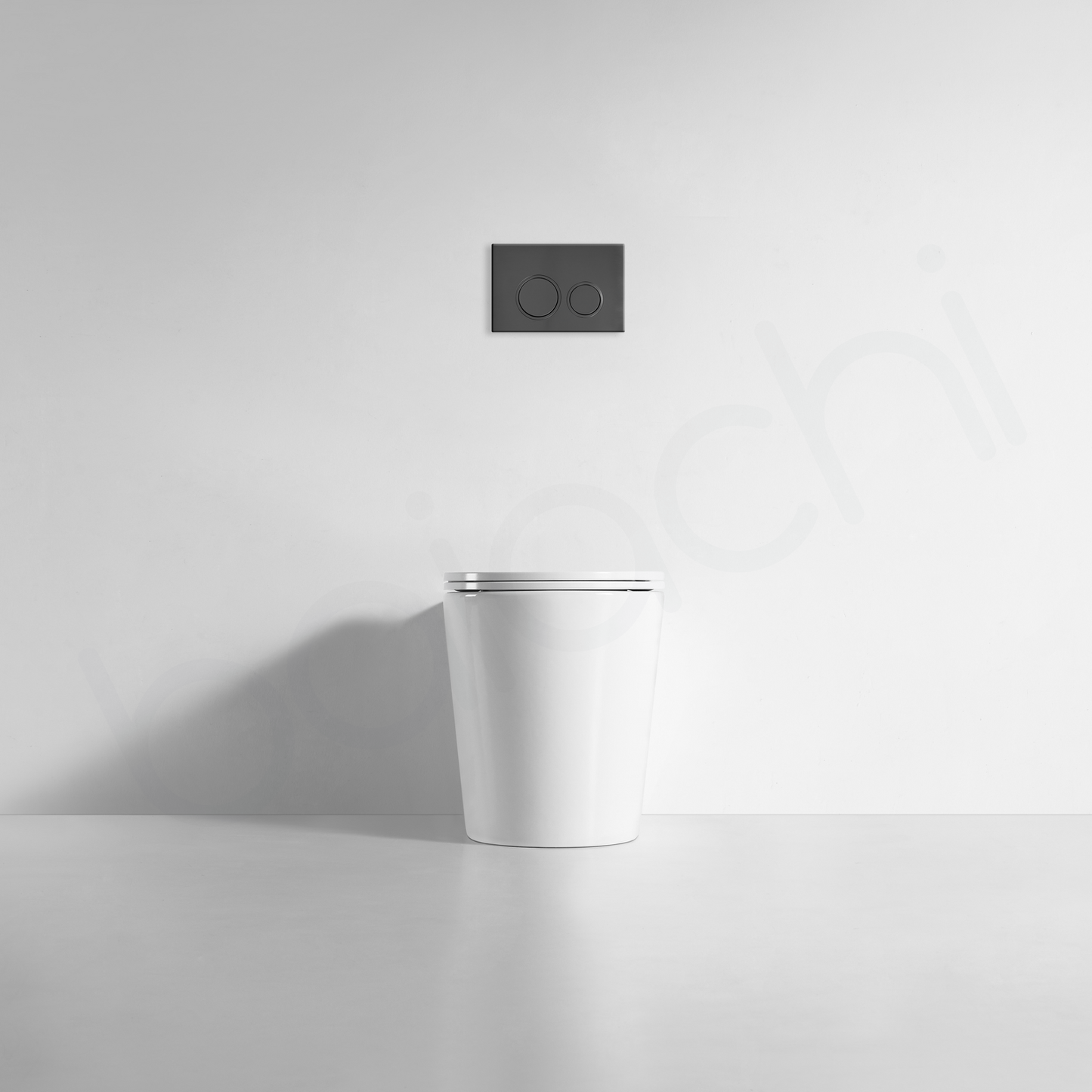 Ballina Rimless In Wall Toilet Suite with Round Gun Metal Flushing Buttons