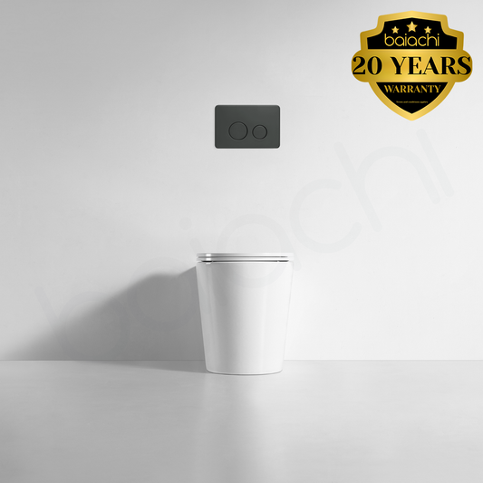 Habana Tornado Rimless Quiet Flush In Wall Toilet Suite with Round Stainless Steel Gun Metal Flushing Buttons