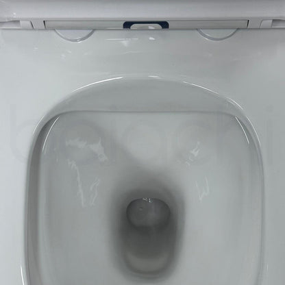 Ballina Rimless In Wall Toilet Suite with Round Stainless Steel Flushing Buttons