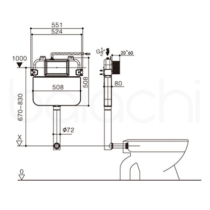Ballina Rimless In Wall Toilet Suite with Round Stainless Steel Gun Metal Flushing Buttons