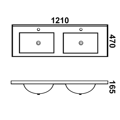 Bathroom Vanity Thin Edge Double Basin Top White Ceramic 120QD