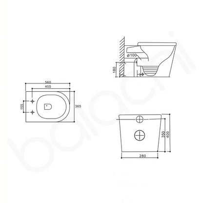 Habana Tornado Rimless Quiet Flush In Wall Toilet Suite with Round Stainless Steel Brushed Copper Flushing Buttons