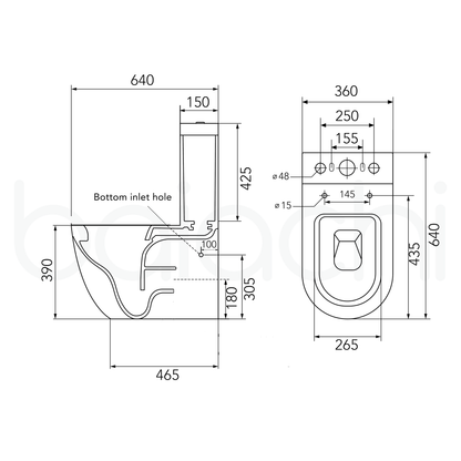 Baiachi Vortex Rimless Tornado Toilet Suite with BTW1 Pipe