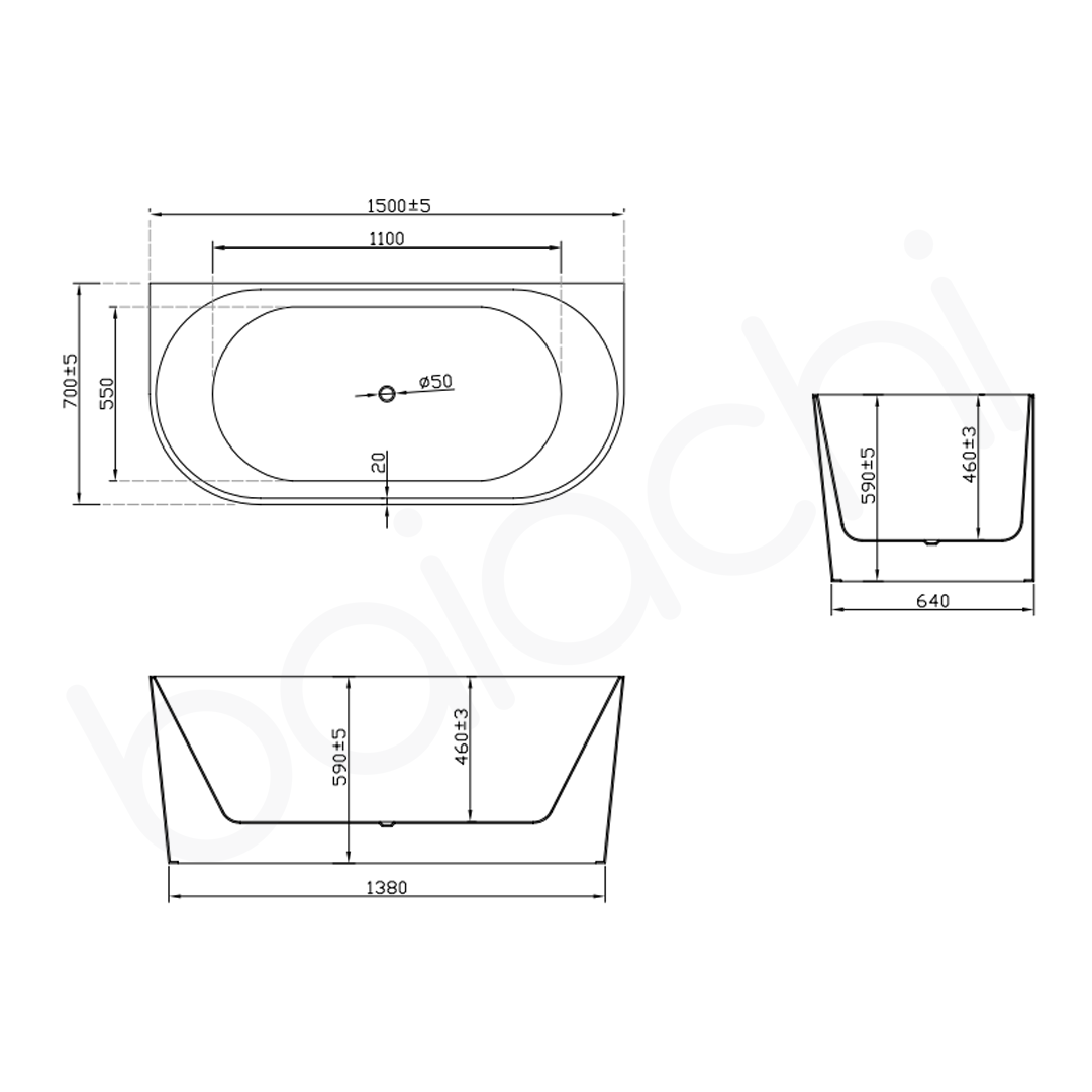 Baiachi Alice 1500 Freestanding Bath Back to Wall MK2