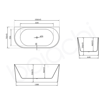 Baiachi Alice 1500 Freestanding Bath Back to Wall MK2