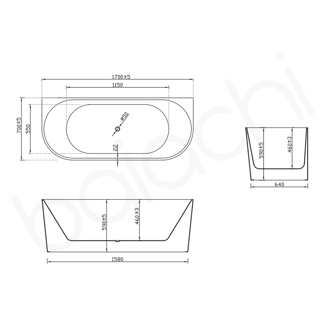 Baiachi Alice 1700 Freestanding Bath Back to Wall MK2
