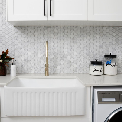 Baiachi 765X455X255mm Butler Farmhouse Fireclay Kitchen Laundry Sink Stainless Steel Waste