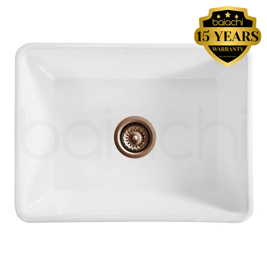 Baiachi 605X455X255mm Butler Farmhouse Fireclay Kitchen Laundry Sink Brushed Copper Waste