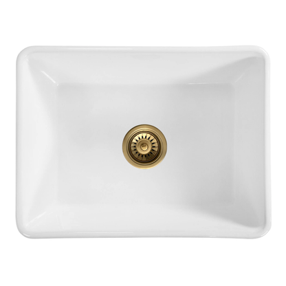 Baiachi 605X455X255mm Butler Farmhouse Fireclay Kitchen Laundry Sink Brushed Gold Waste