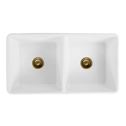 Baiachi 835X455X255mm Butler Farmhouse Fireclay Kitchen Laundry Sink Brushed Gold Waste