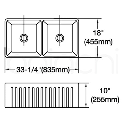 Baiachi 835X455X255mm Butler Farmhouse Fireclay Kitchen Laundry Sink Stainless Steel Waste