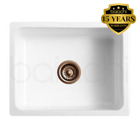 Baiachi 600X470X254mm Butler Farmhouse Kitchen Laundry Ceramic Sink Brushed Copper Waste