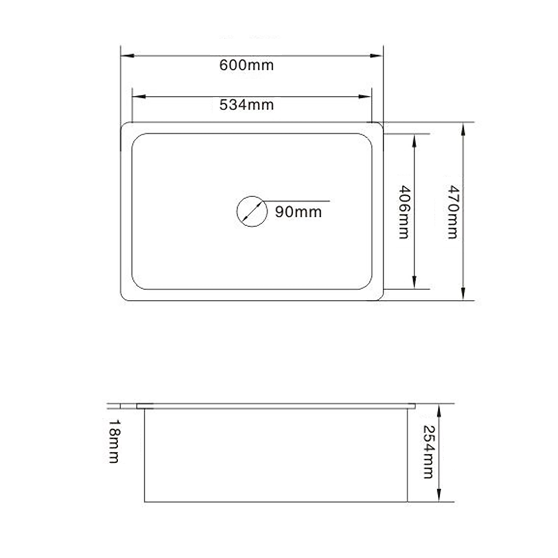 Baiachi 600X470X254mm Butler Farmhouse Kitchen Laundry Ceramic Sink Stainless Steel Waste
